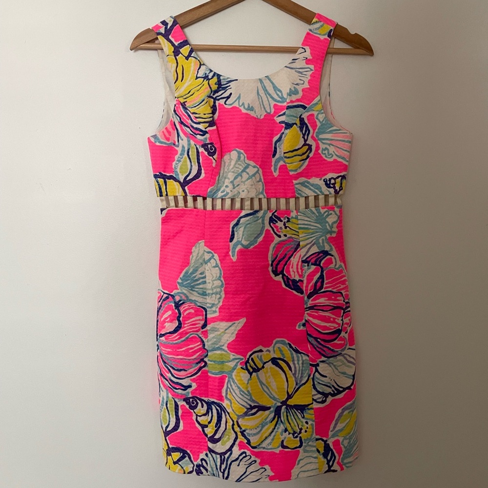 Lilly Pulitzer Iggy Kir Royal Pink Swept By The Tides Cut Out Waist Shift Dress